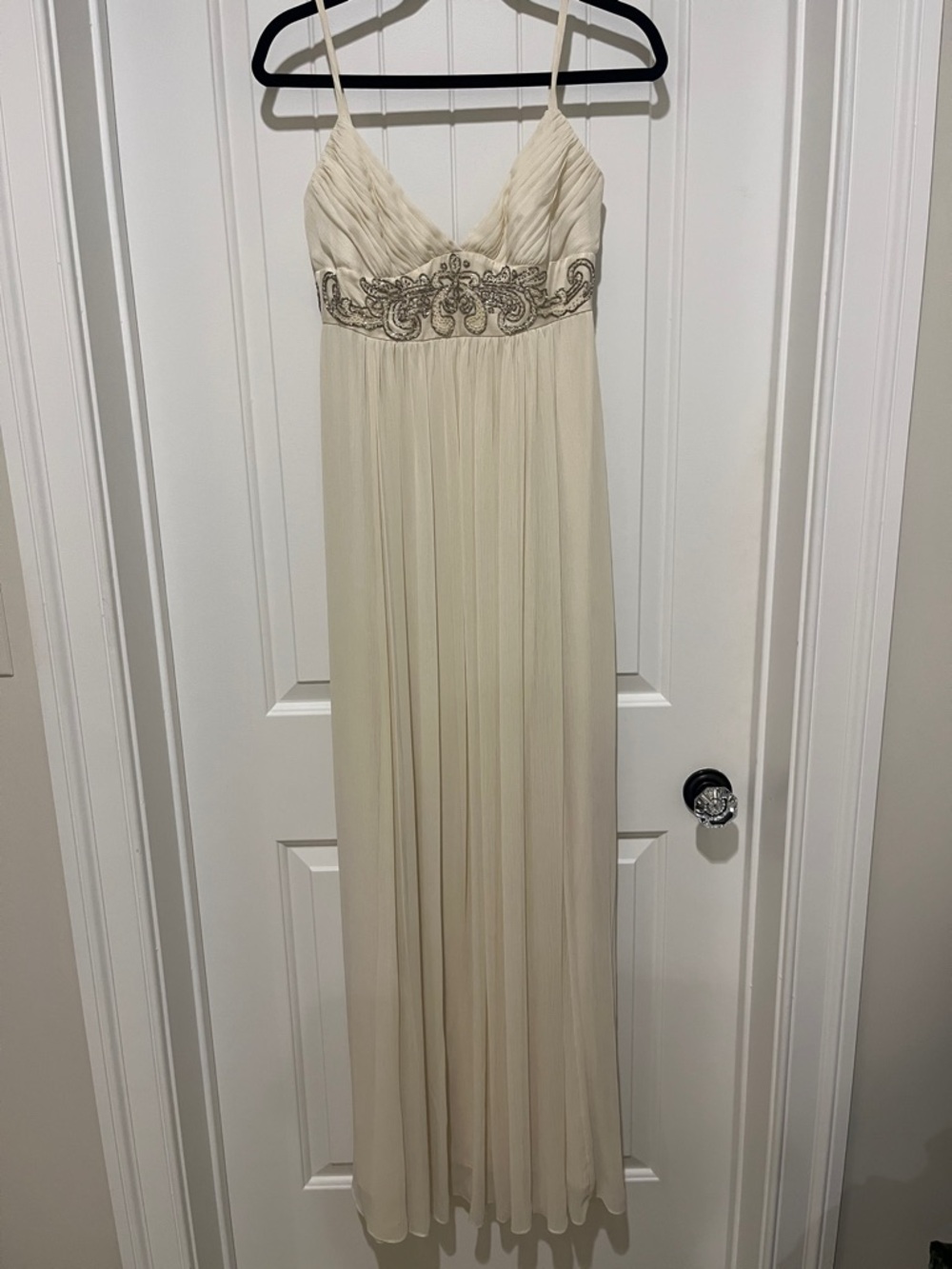 BCBGMaxAzria Ivory Satin Slip Dress with Spaghetti Straps